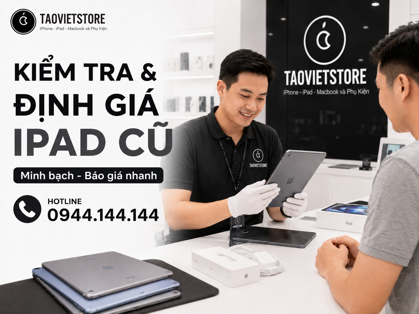 Kiểm tra và định giá iPad cũ minh bạch Kỹ thuật viên Táo Việt Store kiểm tra và định giá iPad cũ