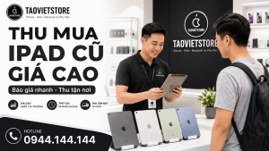 Hình ảnh dịch vụ thu mua iPad cũ giá cao tại TP.HCM của Táo Việt Store, hỗ trợ kiểm tra minh bạch, báo giá nhanh qua Zalo và thanh toán ngay.