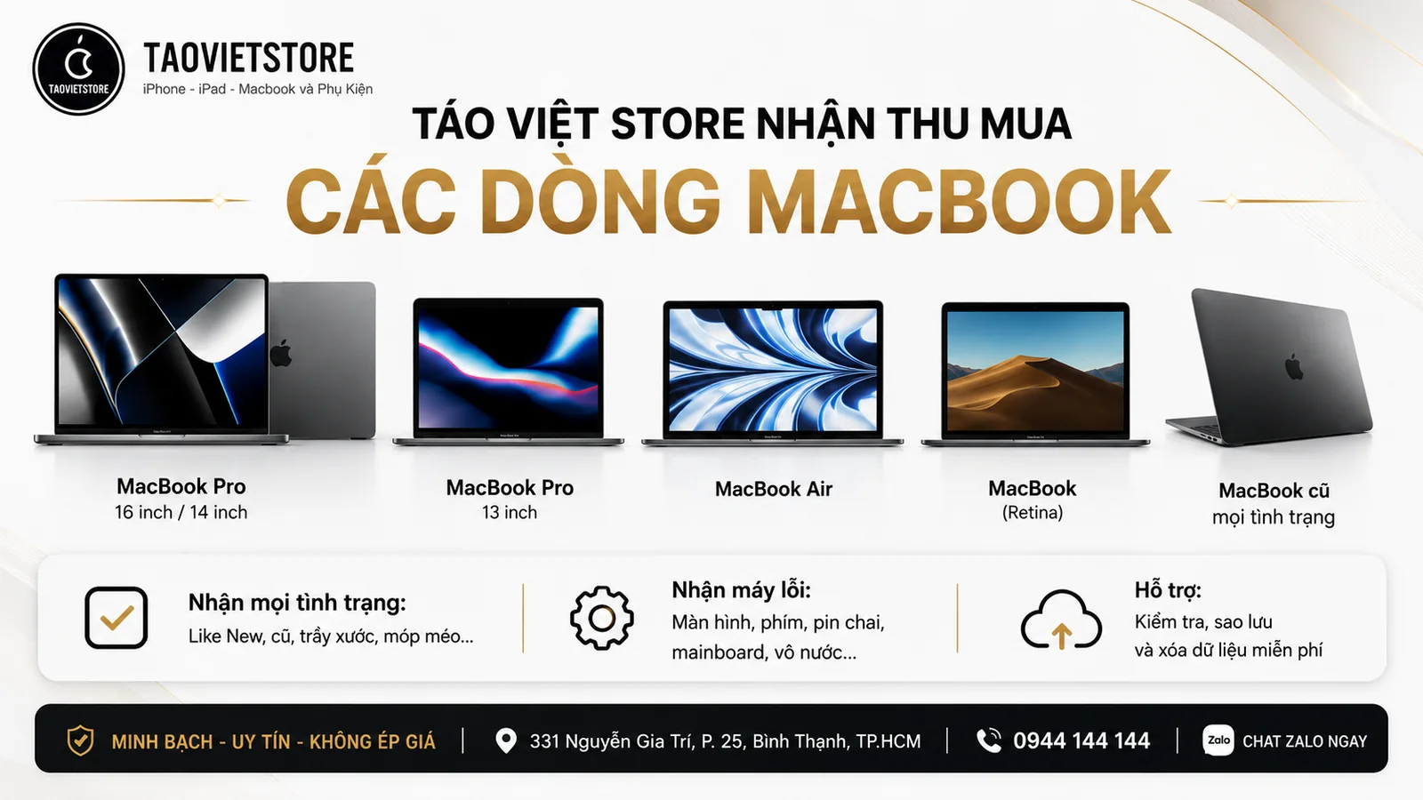 Thu Mua MacBook Cũ Giá Cao Tại TPHCM 4 Táo Việt Store nhận thu mua các dòng MacBook cũ