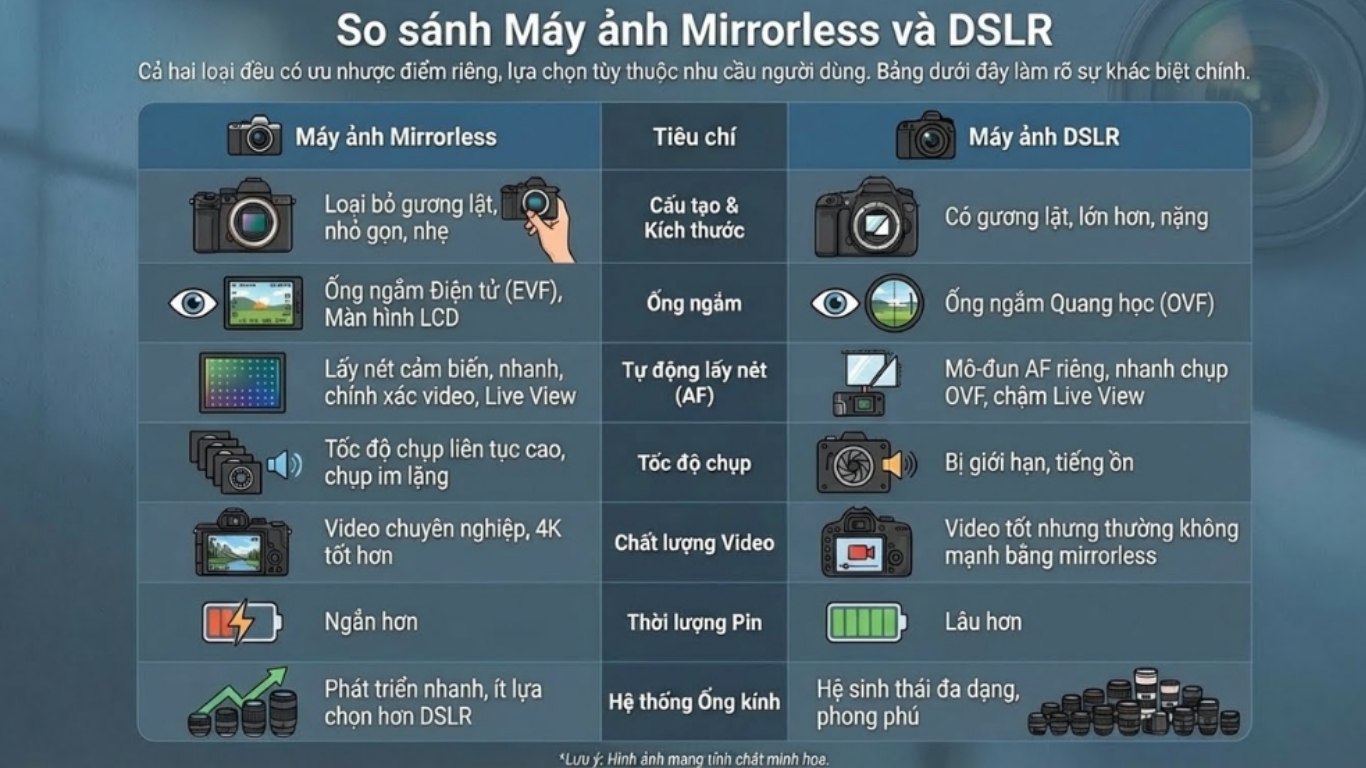 Máy ảnh Mirrorless là gì? Cấu tạo và ưu điểm vượt trội so với DSLR 7 Máy ảnh Mirrorless là gì. Cấu tạo và ưu điểm vượt trội so với DSLR
