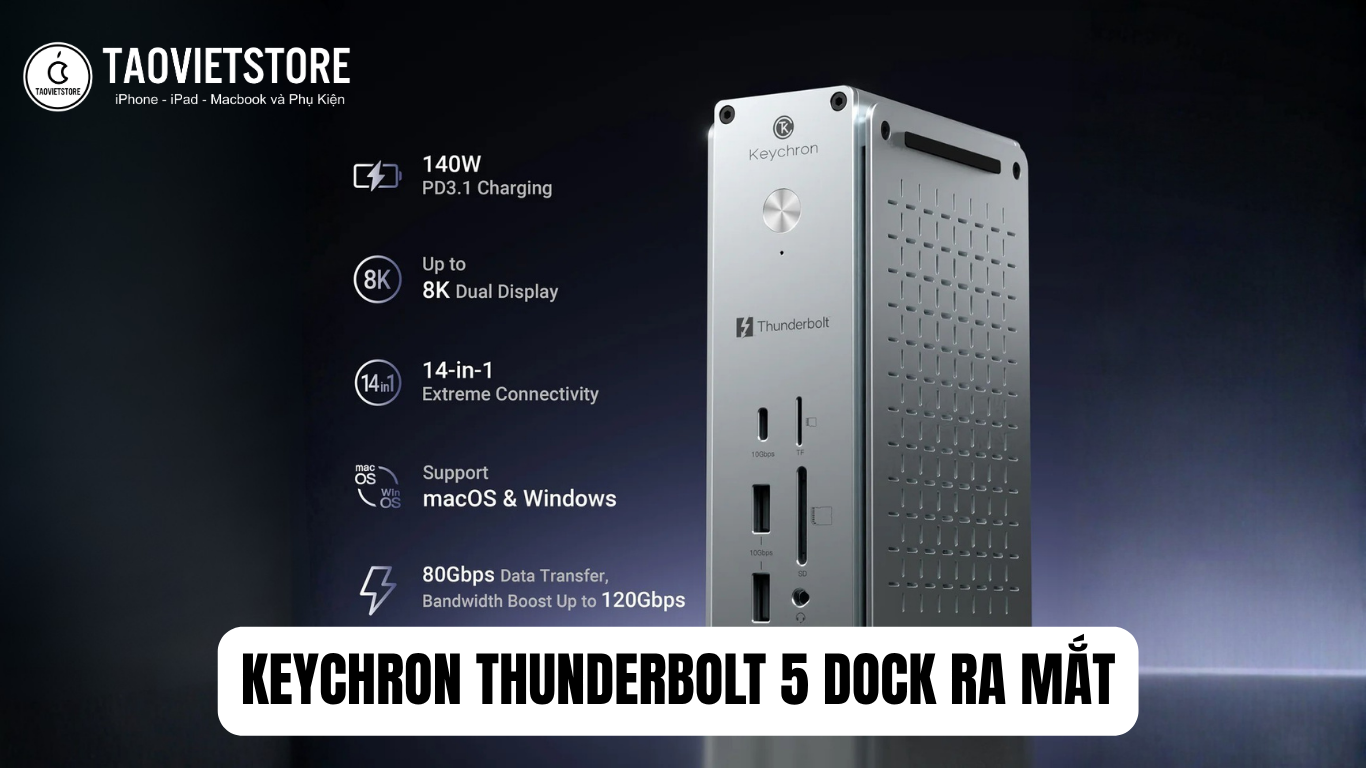 Keychron Thunderbolt 5 Dock ra mat. Tram ket noi 14 in 1 vo nhom sieu dinh sac nhanh 140W gia 92 trieu 5